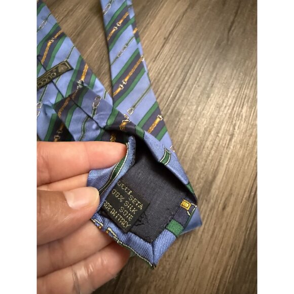 Gucci Men's Vintage Silk Blue Stripe Abstract Belt Print Tie Made in Italy - Picture 5 of 7
